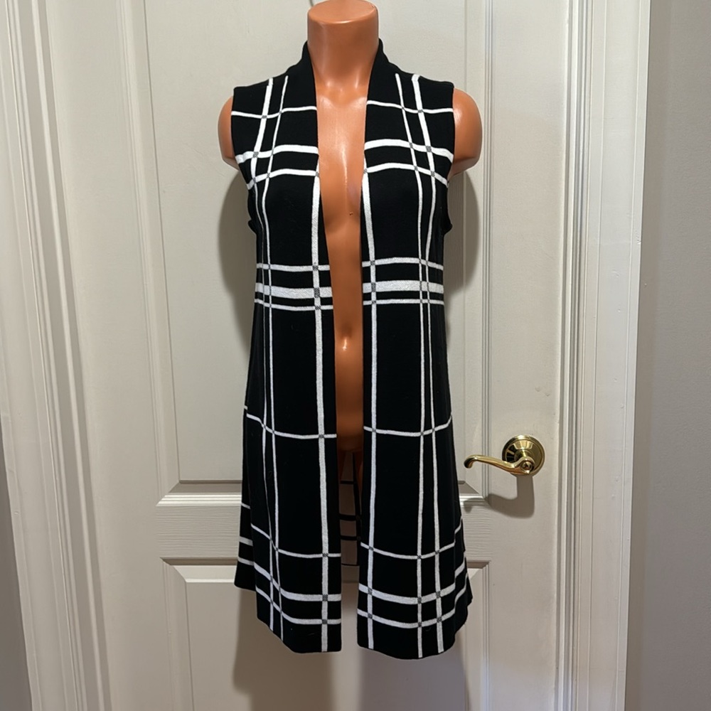 ALFANI Plaid Open-Front Sweater Vest Black Ivory PS SP Petite Small NWOT $80 - Picture 6 of 9